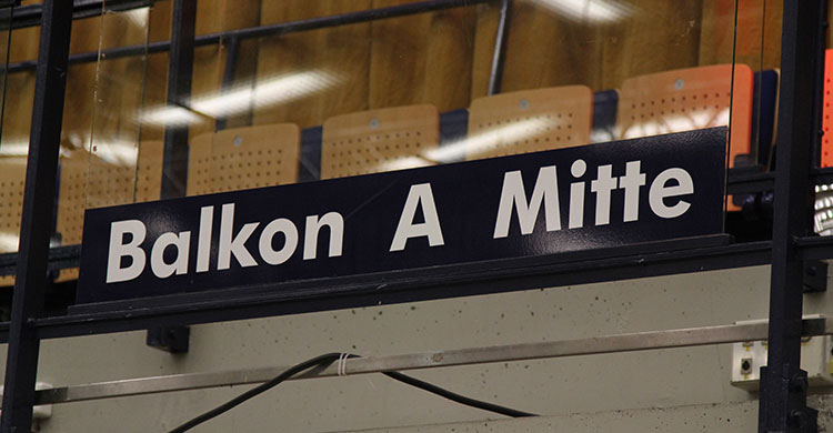 Die Trib&uuml;hne der Eberthalle in Ludwigshafen, in der Tischtennis, Handball, Fu&szlig;ball und weitere Sportevents stattfinden.